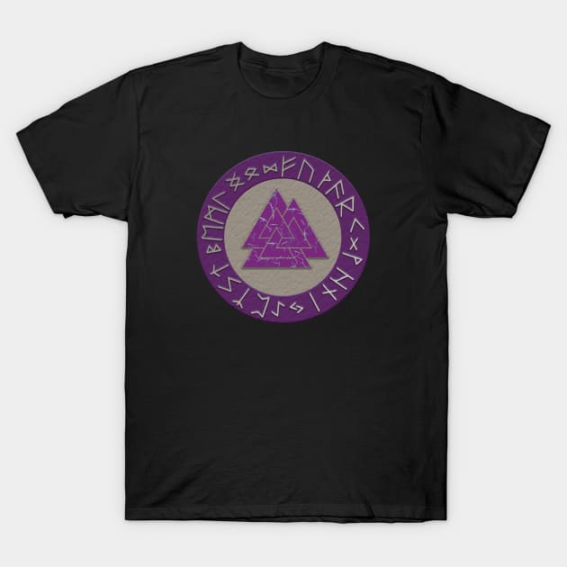 Vikings Distressed Valknut and Runes Purple and Silver T-Shirt by vikki182@hotmail.co.uk